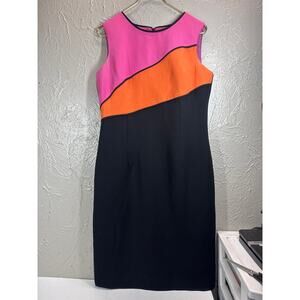 Studio I Womens Colorblock Black Sheath Dress Casual Career Formal Knee Size 10
